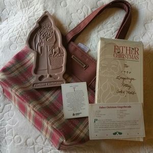 🎄Longaberger Tobosa Plaid Tote w/1990 Cookie Mold